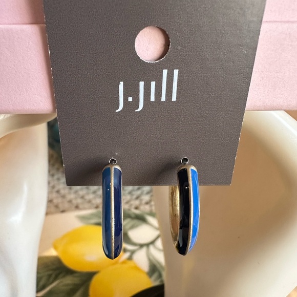 J.Jill enamel two tone blue and gold-toned hoop earrings NWT - Picture 10 of 10